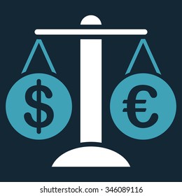 Forex Market vector icon. Style is bicolor flat symbol, blue and white colors, rounded angles, dark blue background.