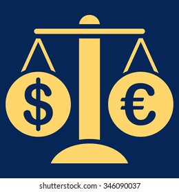 Forex Market vector icon. Style is flat symbol, yellow color, rounded angles, blue background.