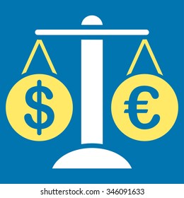 Forex Market vector icon. Style is bicolor flat symbol, yellow and white colors, rounded angles, blue background.