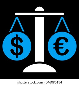 Forex Market vector icon. Style is bicolor flat symbol, blue and white colors, rounded angles, black background.