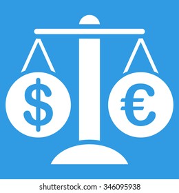 Forex Market vector icon. Style is flat symbol, white color, rounded angles, blue background.