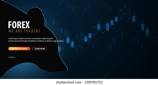 Forex. Stock exchange trading banner. The bulls and bears struggle. Vector illustration