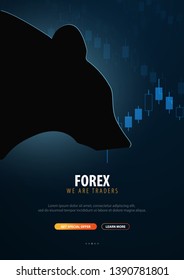 Forex. Stock exchange trading banner. The bulls and bears struggle. Vector illustration