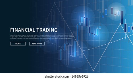 Forex stock market exchange vector illustration. Laptop with financial market chart web banner with background. Web banner (poster) template for stock exchange market graphic design.
