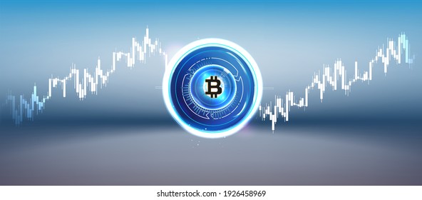 Forex, stock market trading chart vector banner; business finance abstract background. Crypto Currency Bitcoin On Blue Background Digital Web Money Modern Technology Banner - Shutterstock ID 1926458969