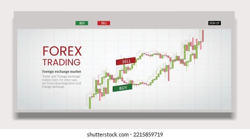 Ilustración del vector de comercio de forex. Plantilla de banner web para operaciones e intercambios. Gráfico financiero para comprar y vender por concepto de mercado de valores.