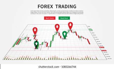 Forex Trade Buy and Sell Signals vector illustration. Candlestick chart for forex trade analytics graphic design. Fintech concept.