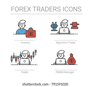 Forex traders icons set