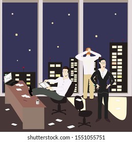 Forex traders team and night office background