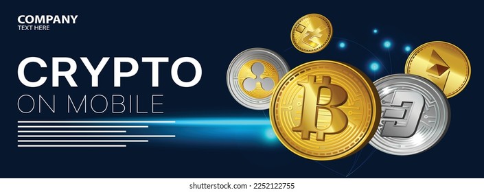 Forex trading banner smartphone digital coins sketch dynamic design