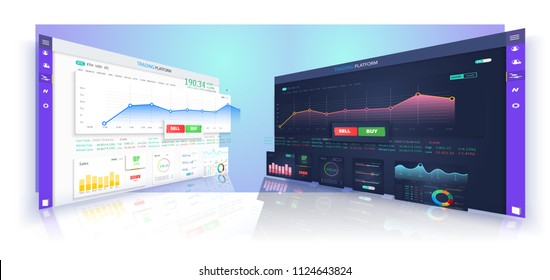 Forex Trading Indicators vector illustration. Online trading signals to buy and sell currency on the chart concept. 3d vector illustration