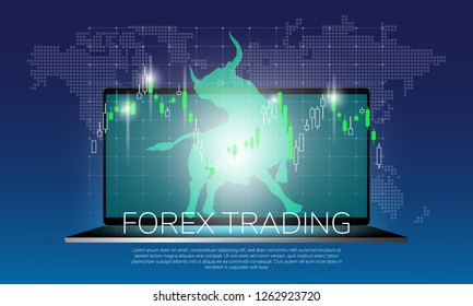 Forex Trading on world map background vector illustration. Candle Stick chart  for forex trade
