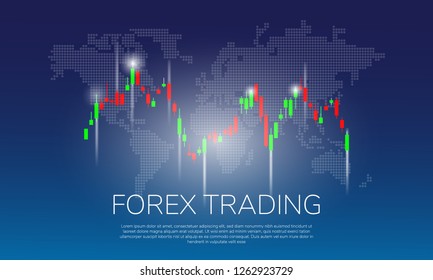 Forex Trading on world map background vector illustration. Candle Stick chart  for forex trade
