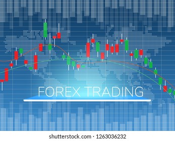 Forex Trading on world map background vector illustration. Candle Stick chart  for forex trade