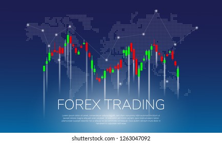 Forex Trading on world map background vector illustration. Candle Stick chart  for forex trade