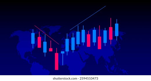 Forex Trading on world map background vector illustration. Candle Stick chart for forex trade.