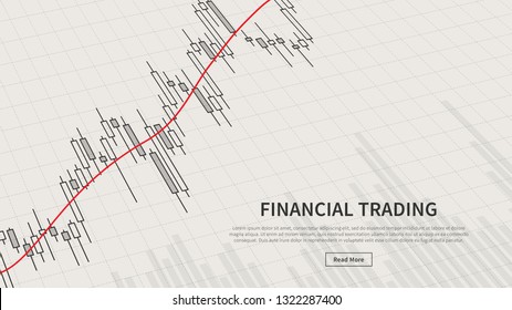 Forex trading promo page with financial chart and moving average line vector illustration. Web banner template for stock trade graphic design. Financial graph to buy and sell for stock exchange market