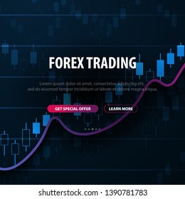 Forex Trading Signals. Candlestick chart in financial market. Vector illustration