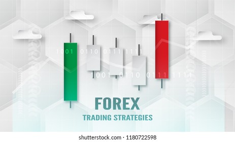 Forex trading strategy concept in paper cut and craft for business, trader, Investment, marketing. Vector illustration on abstract technology bacgkround in white and grey. 