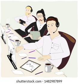 Forex traiders coworking vector image and office background