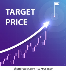 Forex. A white arrow indicates the purpose of the price movement. Direction of upward movement of prices trading quotes on the flag in the center of the circle target. Vector eps