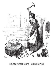 Forja en el siglo XV, después de Fouquet, ilustración vintage grabada. Magasin Pittoresque (1882).