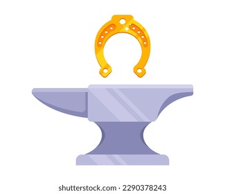 forge a golden horseshoe. blacksmith craft. flat vector illustration.