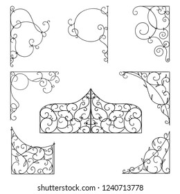 Forged Brackets For Signboards. Vintage Corner Ornament. Decorative Design Element Filigree. Vector Illustration