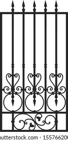 Forged fence. Gothic door, vector design. Decorative garden gate. Metal pattern or iron wicket for garden, castel. Rich ornament. Scroll-work