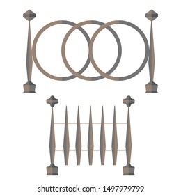 Forged fence. Set of vector illustration. Flat style