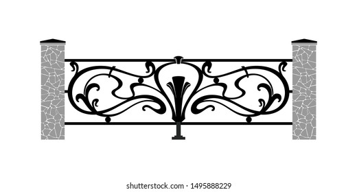 Forged fence vector illustration. Iron border ornament. 