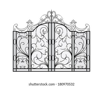 Forged gate isolated on white background. Architecture detail. Vector EPS10.