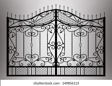 Forged gate with sharp spikes. Vector EPS10.