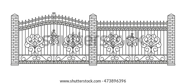 Forged Gates Fences Set Linear Design Stock Vector (Royalty Free ...