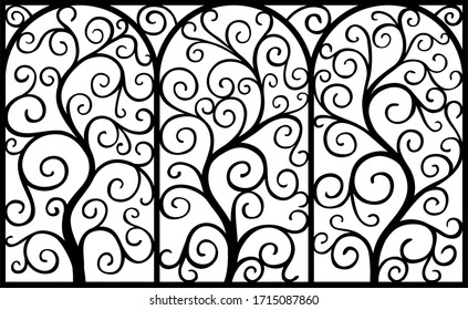 Forged grating floral decor. Floral decor. The stems of the tree are twisted in a fancy ornament