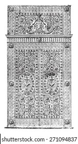 Puerta de hierro forjado y perseguido la Galería Apolo, ilustración vintage. Enciclopedia industrial E.-O. Lami - 1875. 