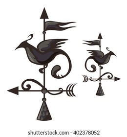 Forged iron weathervane in the form of a bird isolated on a white background. Vector illustration.