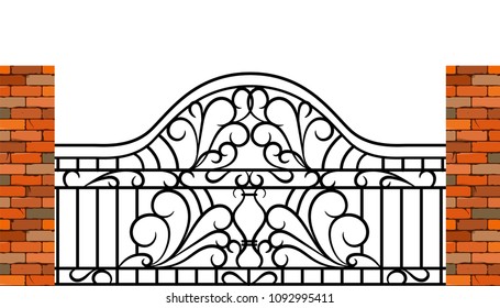 Forged metal element with ornament. For steel fence, gates and decorative balcony. Vector illustration