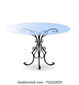 Forged table with glass top.