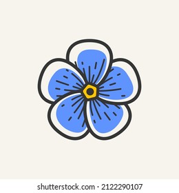 Forget me not flower. Modern graphic design geometric emblem. Simple contour vector illustration of bloom for logo, emblem, badge.