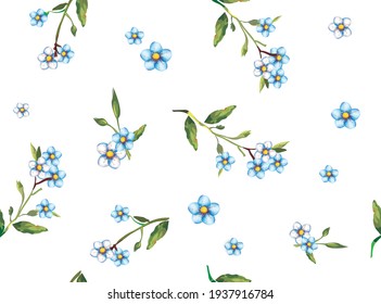 Forget me not flowers seamless pattern. Vector drawing for  design of textile, fabrics, wallpaper, web sites and other.