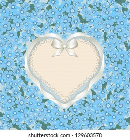 Forget me not heart  Holiday card with a flowers and heart shaped doily