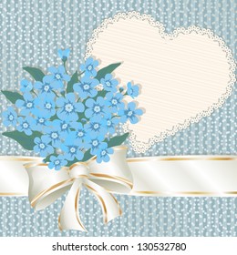 Forget me not with a satiny tape and heart form (for your text)