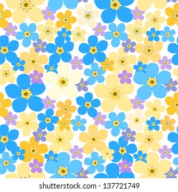 Forget me not  - seamless yellow - blue  vector spring pattern