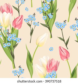 Forget me not and tulip seamless