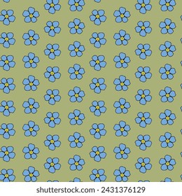 Forget me not wild little blue flower seamless pattern for surface design. Hand drawn floral vector spring background, for textile design, scrapbook, wallpaper.