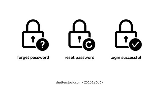 Forget password icon. Reset password icon. Login icon. Account protection, security key, danger warning, wrong password. Design element.