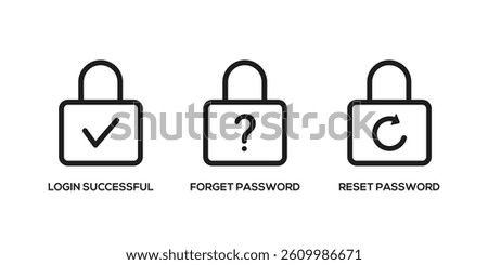 Forget password icon. Reset password icon. Login icon. Account protection, security key, and wrong password icon set.
