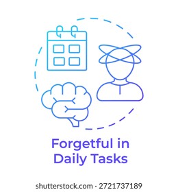 Olvidadizo en las tareas diarias icono de concepto de gradiente azul. Salud mental, condición médica. Problema de memoria. Ilustración de línea de forma redonda. Abstractas idea. Diseño gráfico. Fácil de usar en el poste del blog, folleto