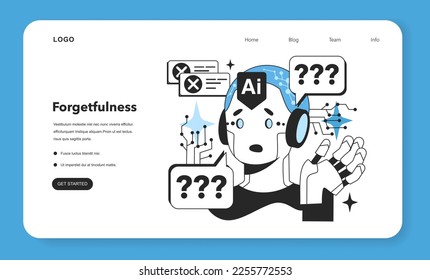 Forgetfulness as an artificial neural network disadvantage web banner or landing page. Self-learning computing system for data processing. Deep machine learning. Flat vector illustration